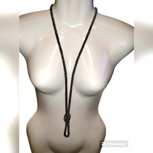 dark silver seed beaded knotted necklace